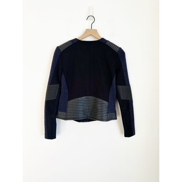 Rebecca Taylor Combo Tweed Moto Jacket Blue Black Size 2 - Picture 4 of 5